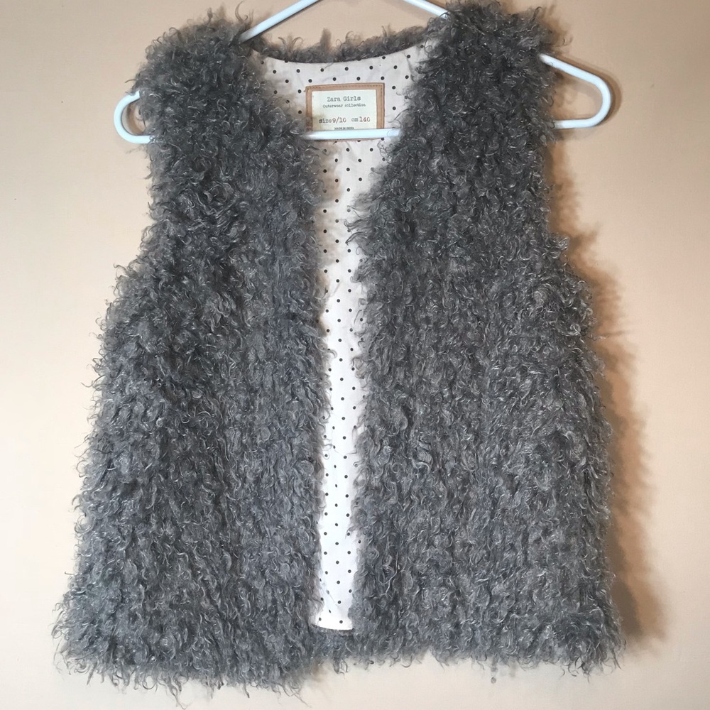 Zara Girls Outerwear Collection faux fur grey vest